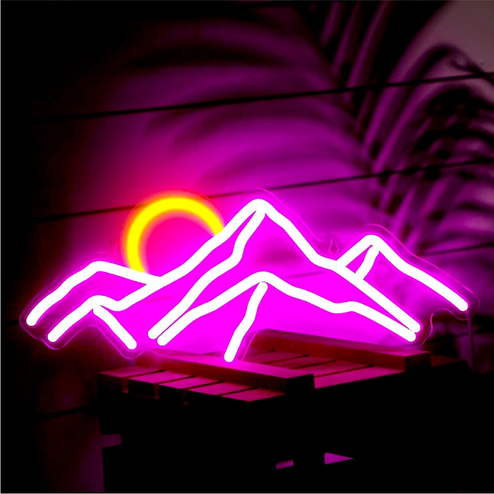 Neon Pink Mountain Range Light Nature Dorm Bedroom Boho Housewarming Party Decor
